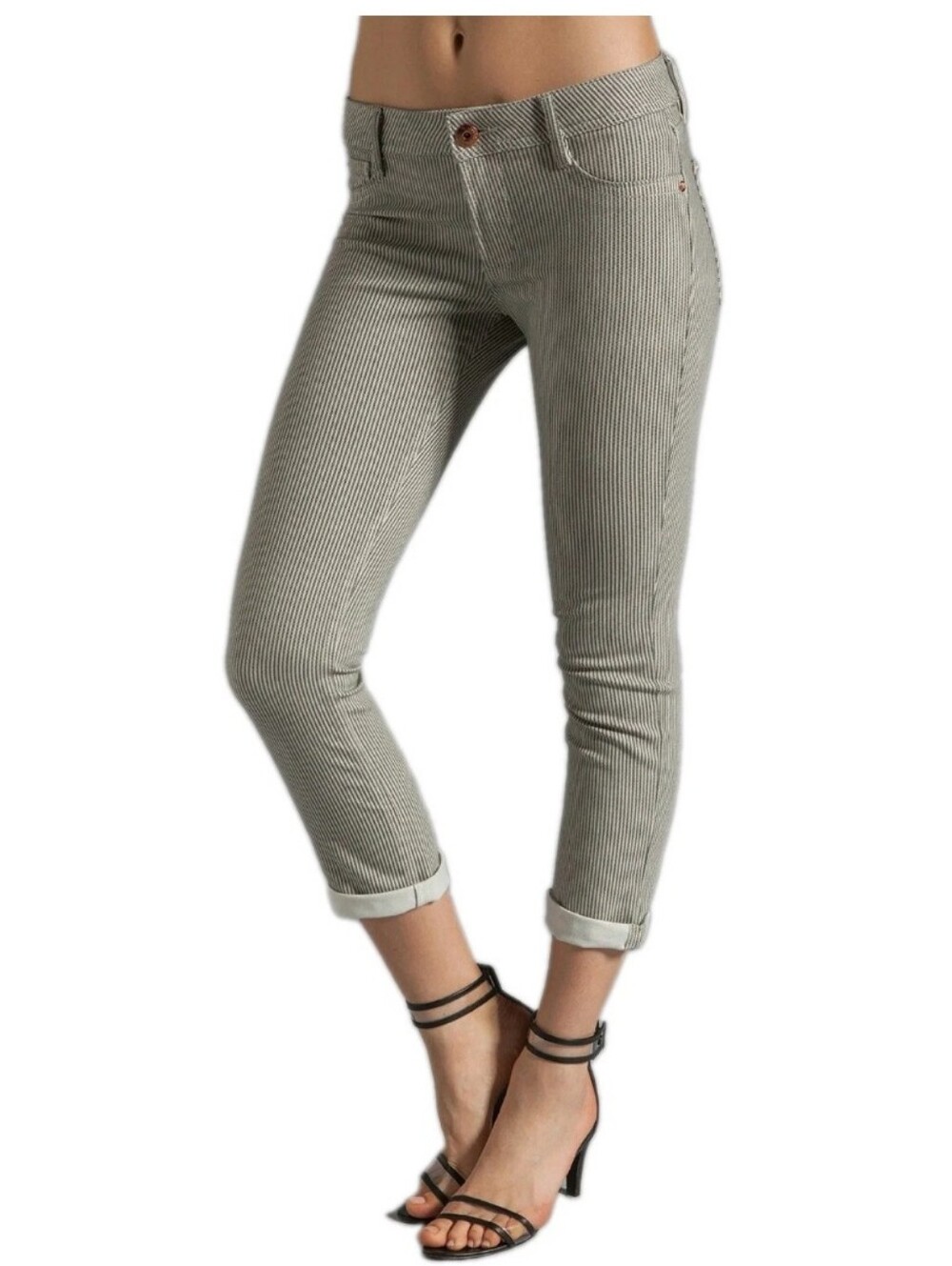 DL1961 Toni Crop Stretch Jeans NEW! Sz 28 Sailor Wash Gray White Stripe Print